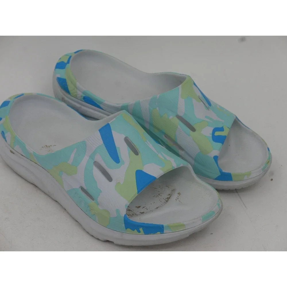 HOKA Ora Recovery Slide Sandals Blue Camo Comfort Cushioned Women's Size 11